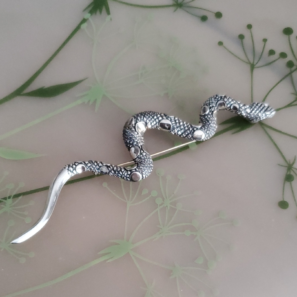 Taxco 6" Sterling Mexico Snake Brooch - Picture 3 of 9